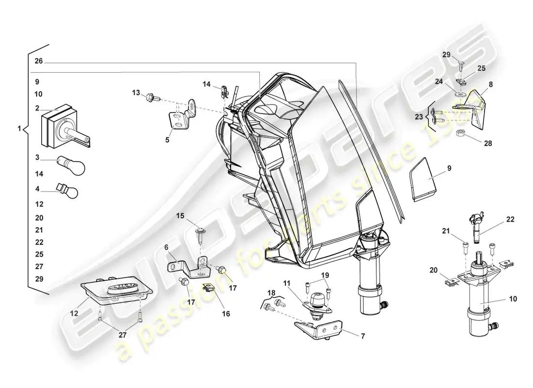 lamborghini lp560-4 spider (2009) faro para luz de curva y luces de conducción diurna led diagrama de piezas