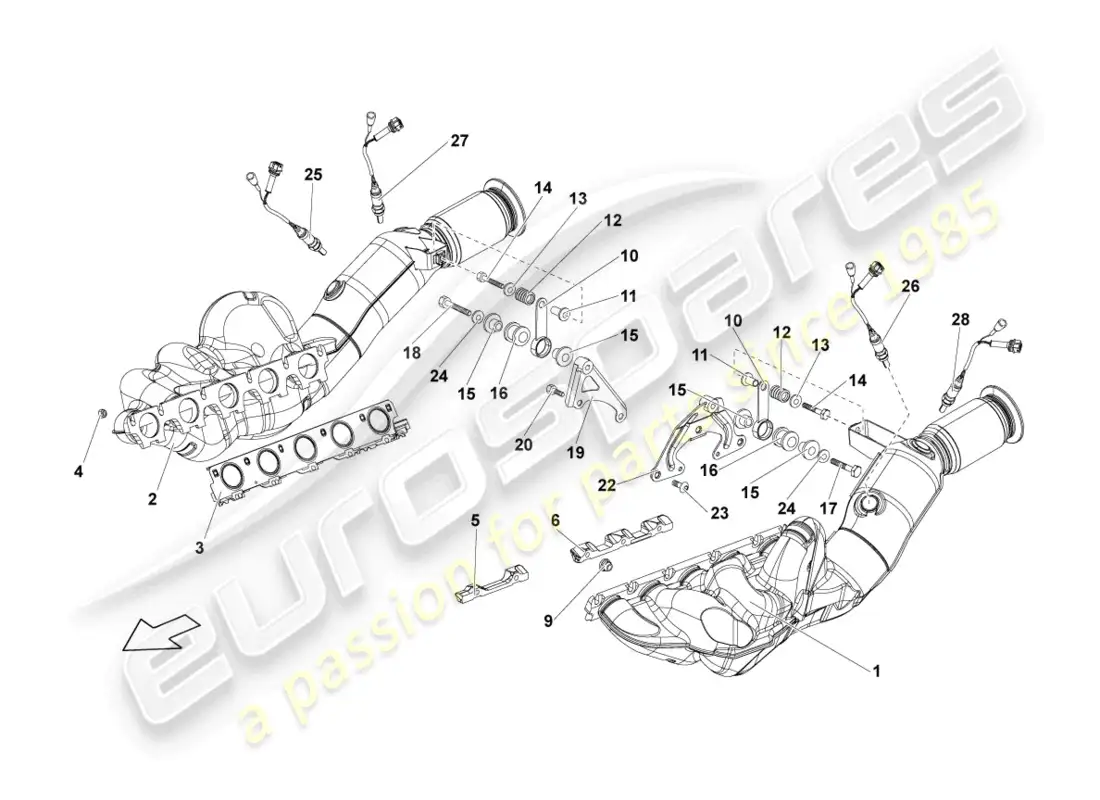 lamborghini lp560-4 spider (2011) colector de escape con catalizador diagrama de piezas