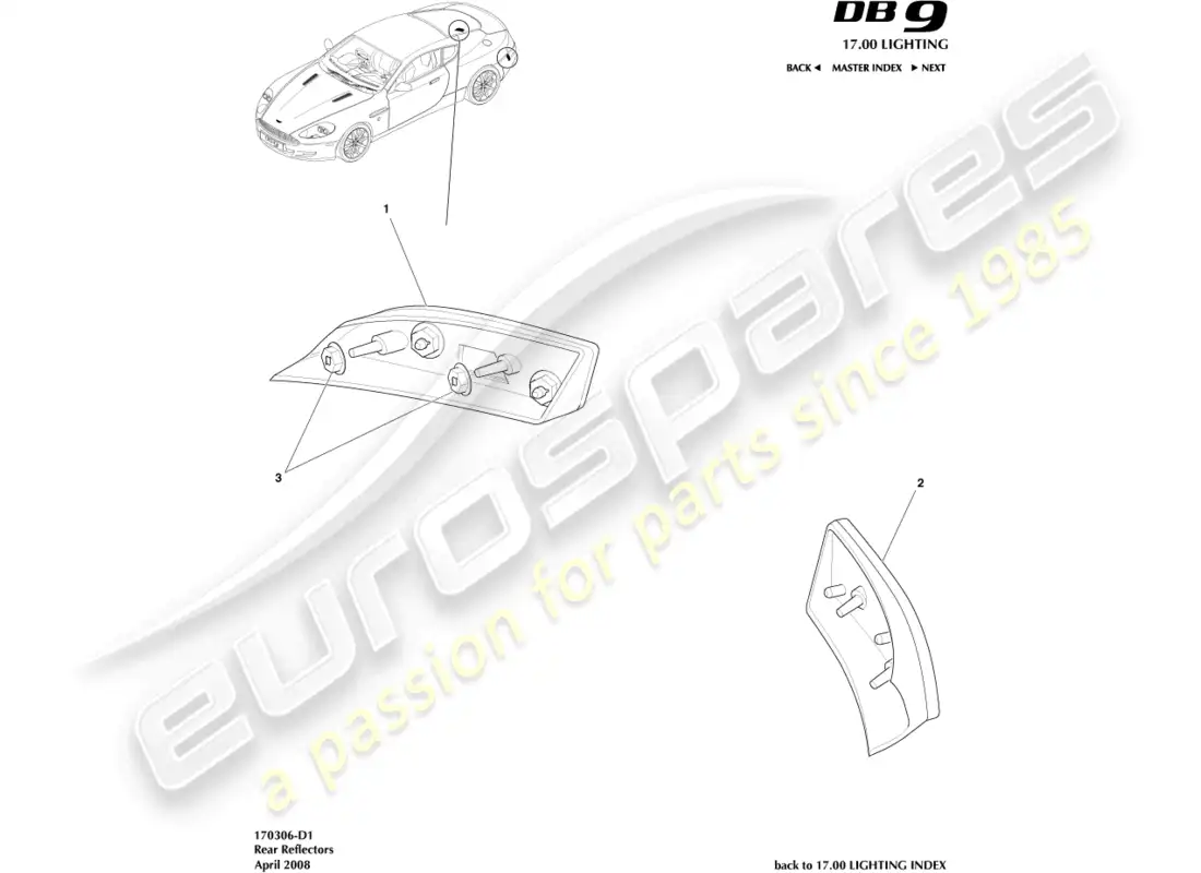 aston martin db9 (2007) reflectores traseros diagrama de piezas