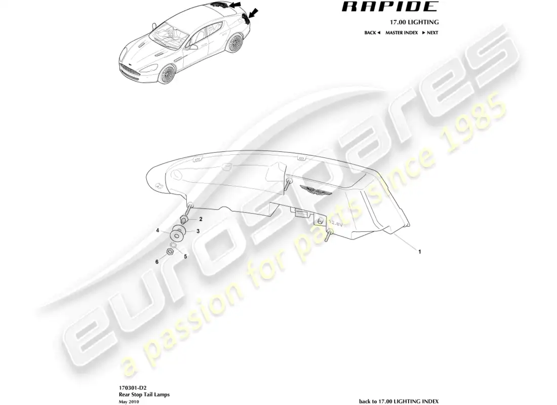 aston martin rapide (2012) luces traseras diagrama de piezas