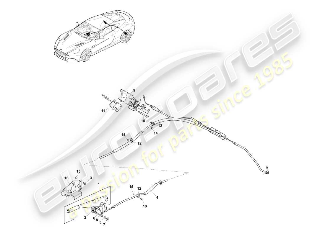 aston martin vanquish (2014) freno de estacionamiento, lado derecho diagrama de piezas