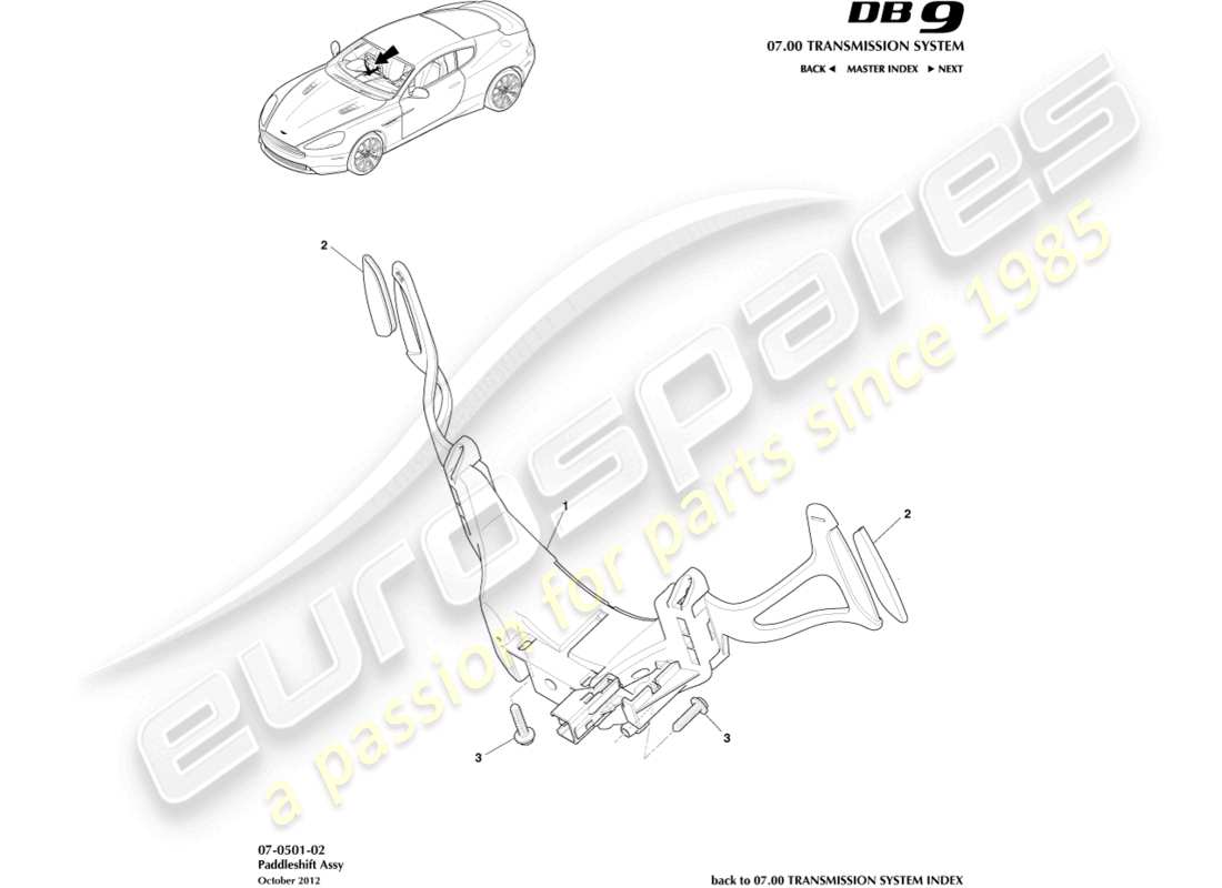 aston martin db9 (2016) diagrama de piezas del cambio de paletas