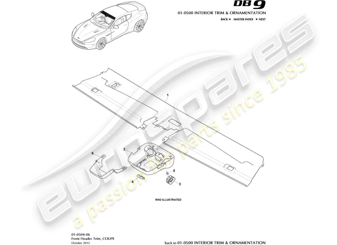 aston martin db9 (2014) embellecedor del cabezal delantero, cupé diagrama de piezas
