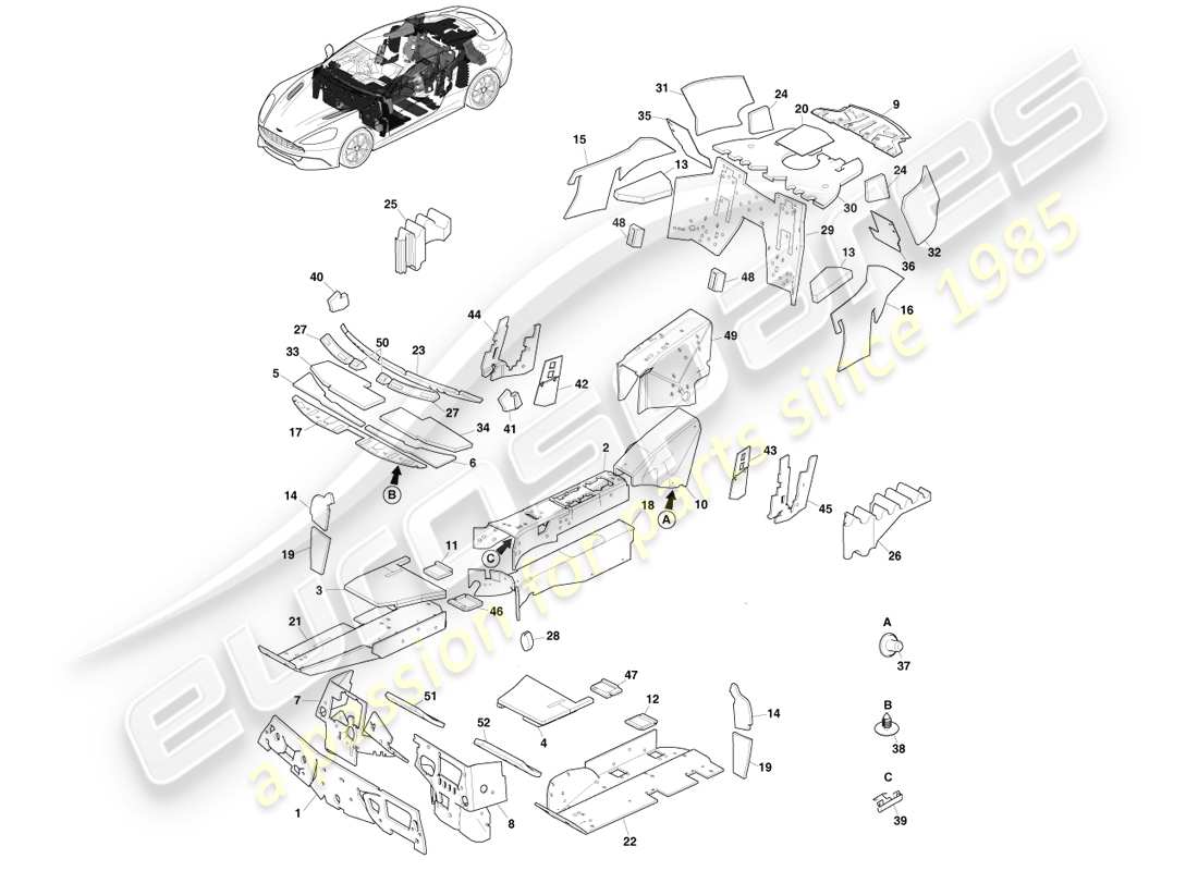 aston martin vanquish (2014) pastillas nvh, diagrama de piezas del cupé