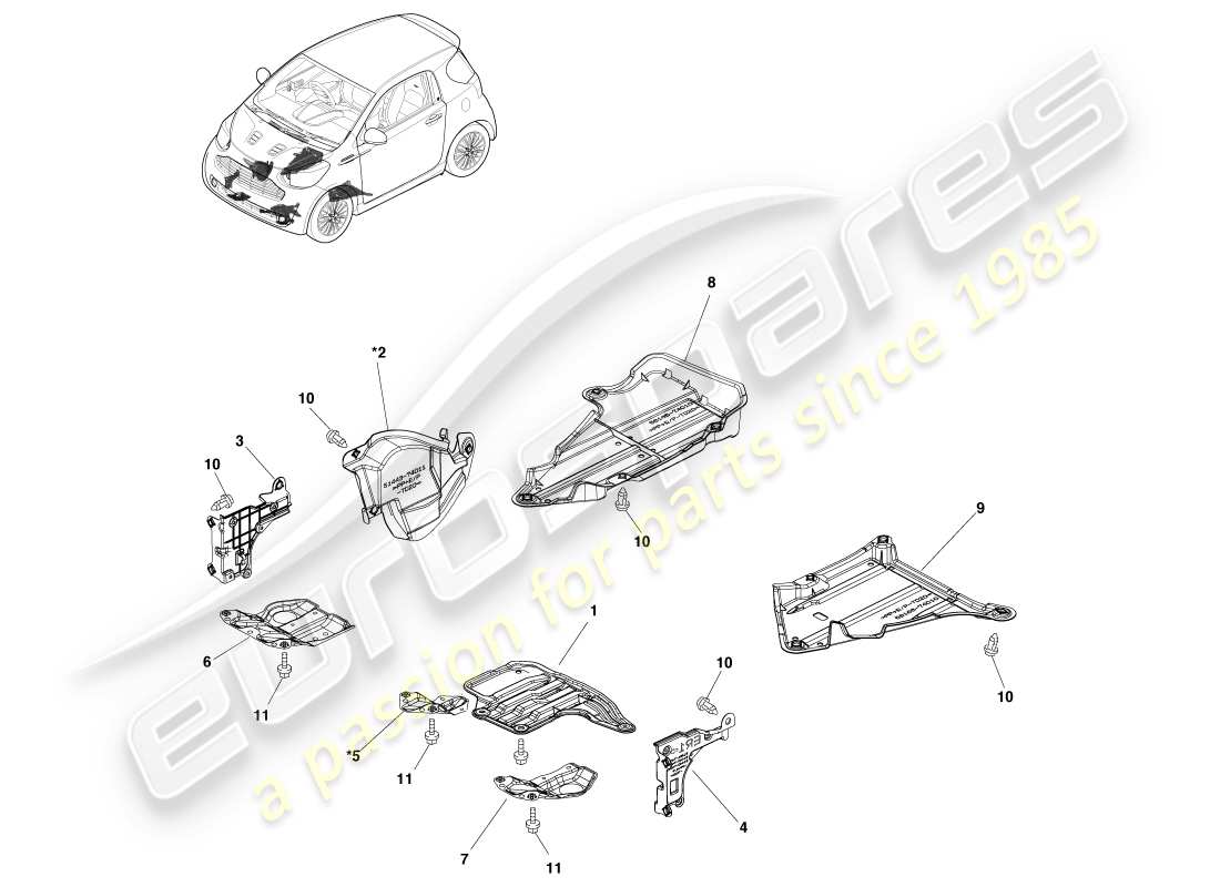 aston martin cygnet (2012) diagrama de piezas de cubiertas y protectores