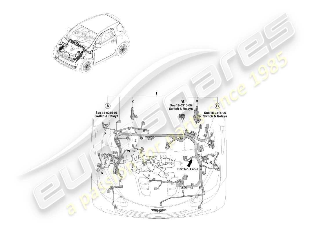 aston martin cygnet (2012) página de cableado del compartimiento del motor 1 diagrama de piezas