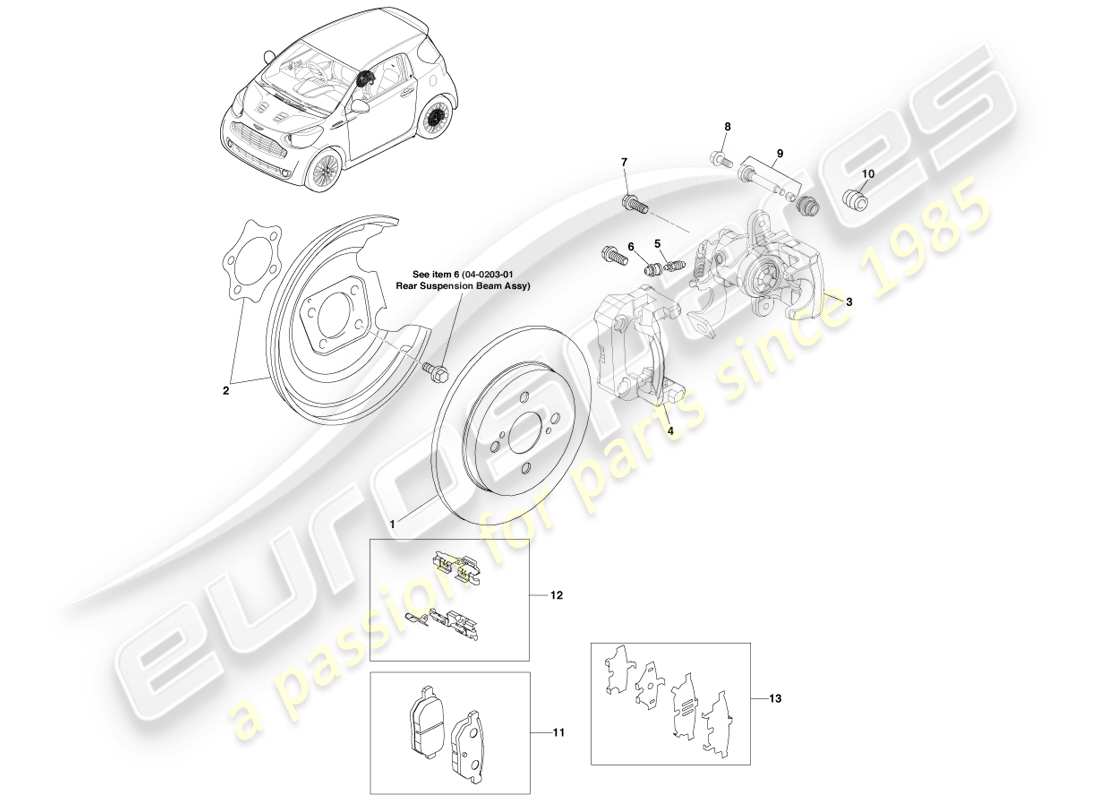 aston martin cygnet (2012) diagrama de piezas del conjunto del disco de freno trasero