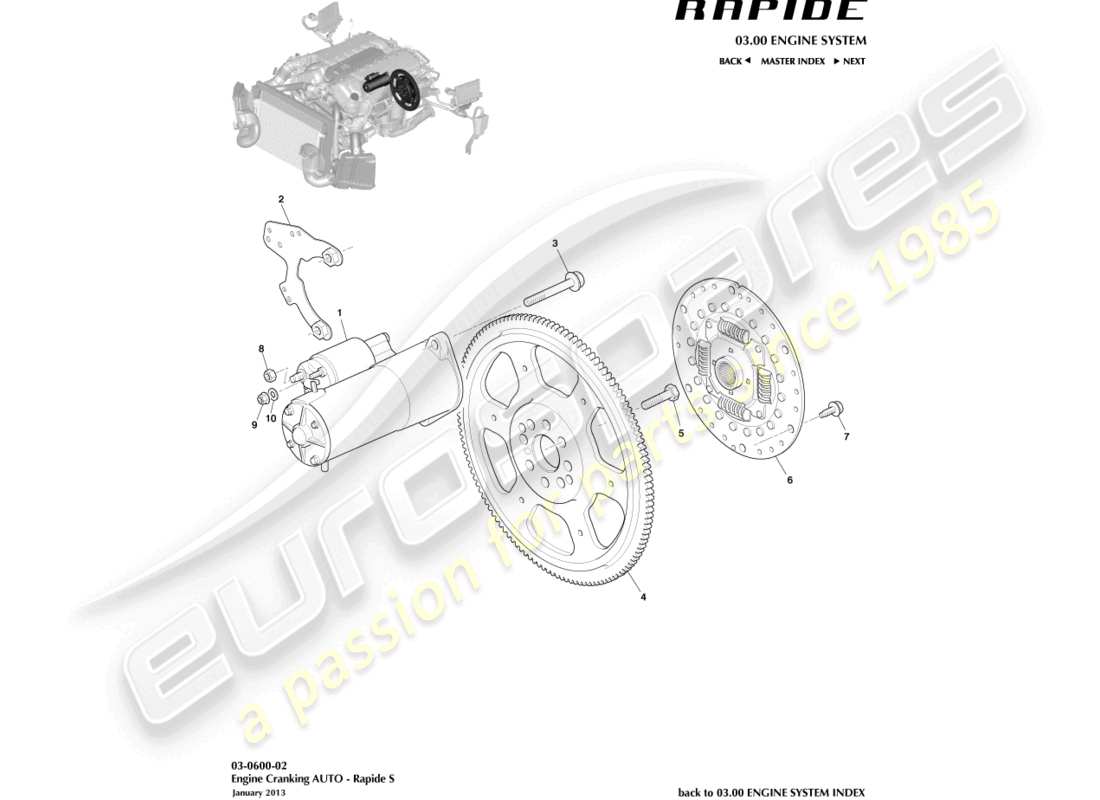 aston martin rapide (2012) arranque del motor, diagrama de piezas de automóvil