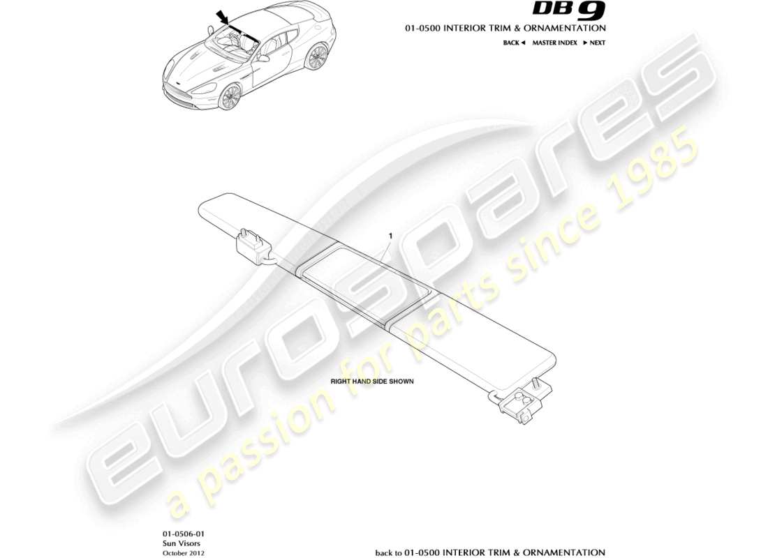 aston martin db9 (2016) diagrama de piezas de parasoles