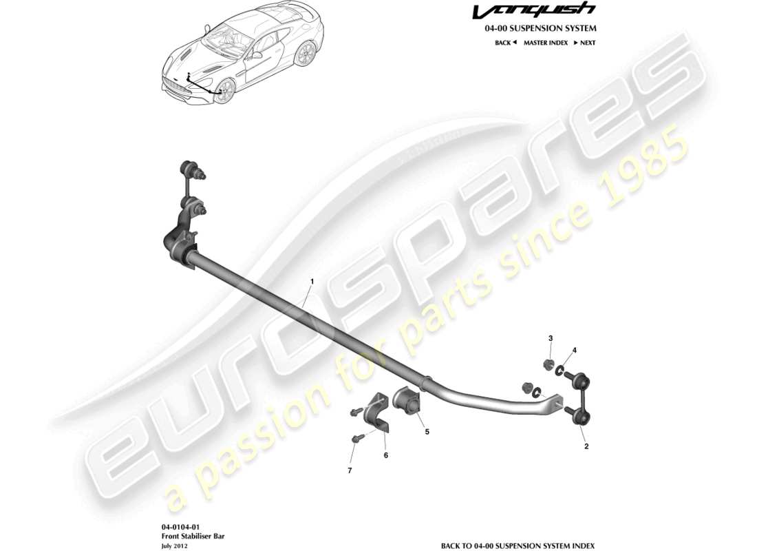 aston martin vanquish (2015) barra estabilizadora delantera diagrama de piezas