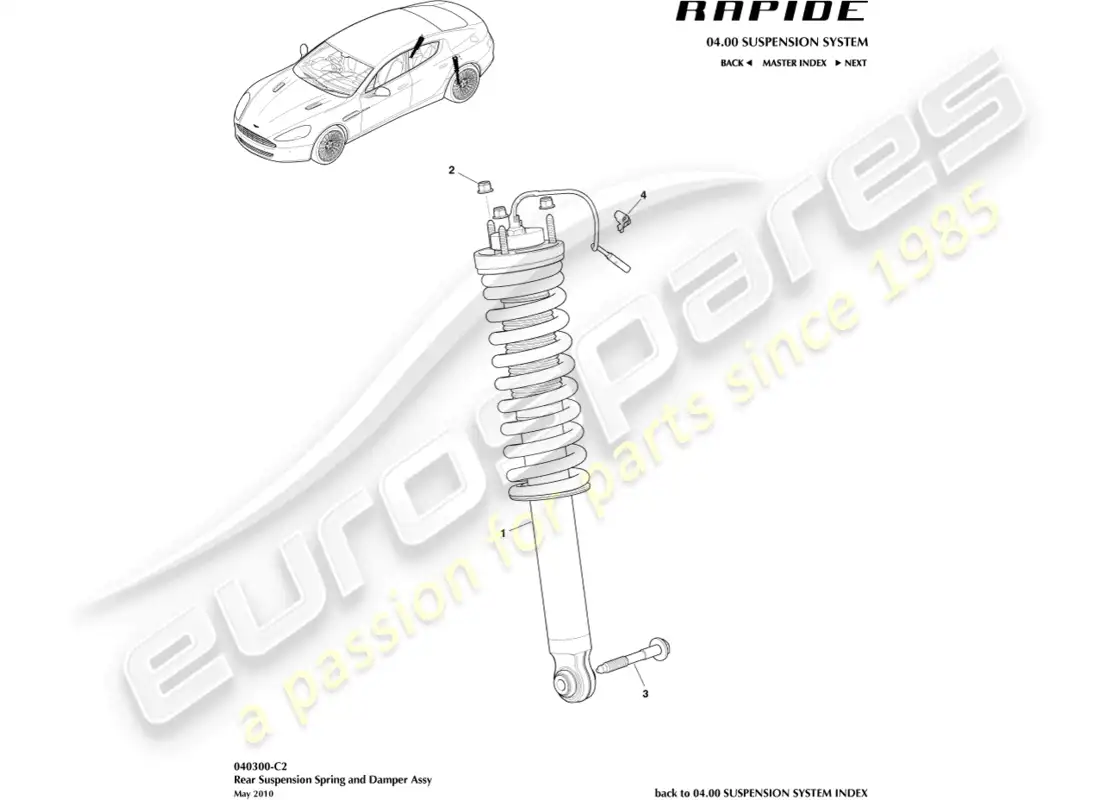 aston martin rapide (2013) muelle trasero y amortiguador diagrama de piezas