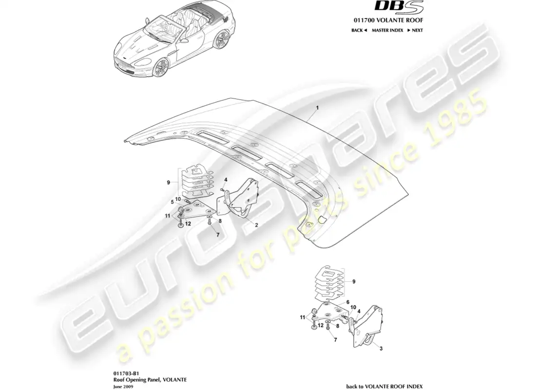 aston martin dbs (2013) roof opening panel diagrama de piezas