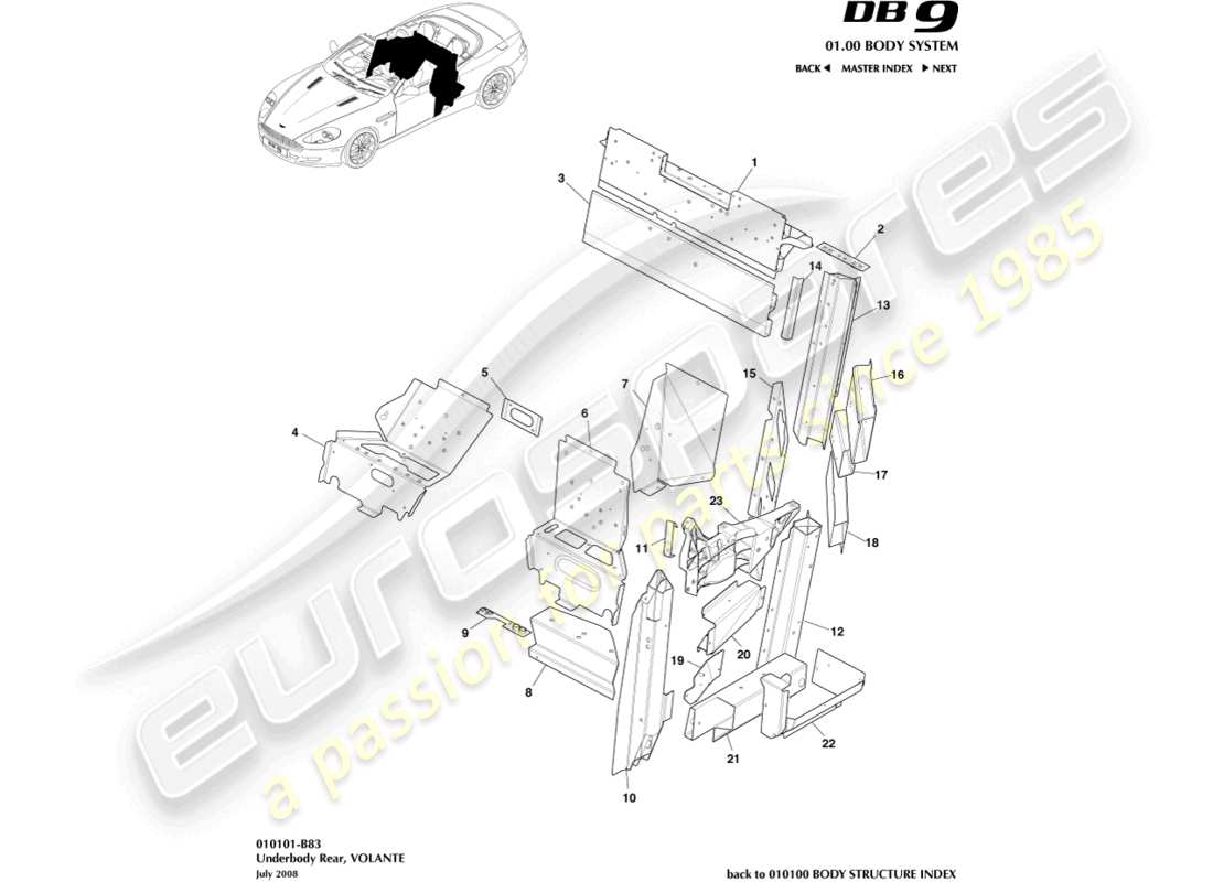 aston martin db9 (2007) parte trasera de la parte inferior del volante, diagrama