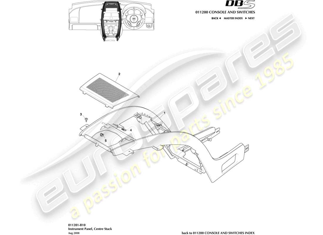 aston martin dbs (2014) pila central diagrama de piezas