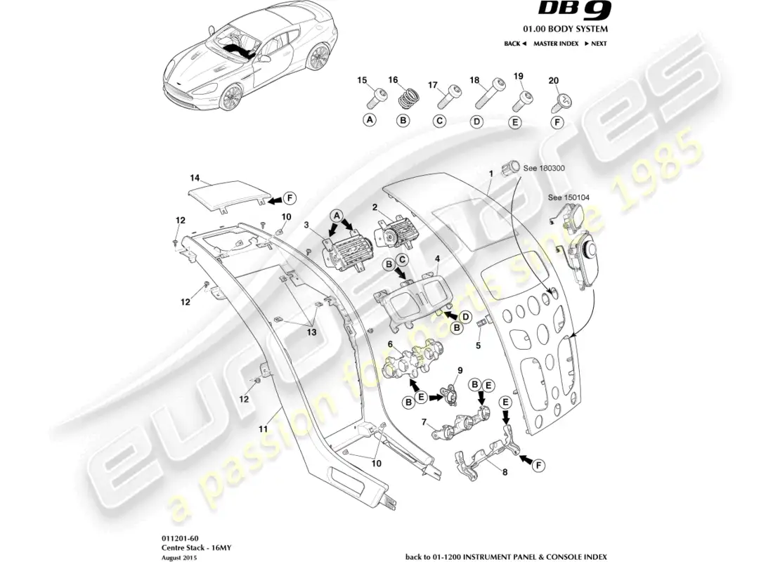 aston martin db9 (2016) cascada, 16my diagrama de piezas