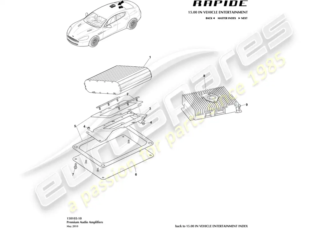 aston martin rapide (2019) amplificadores duales, hasta 13my diagrama de piezas