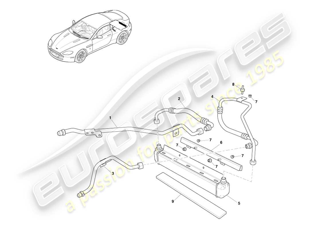 aston martin v8 vantage (2005) enfriador de transmisión, diagrama de pieza gt8