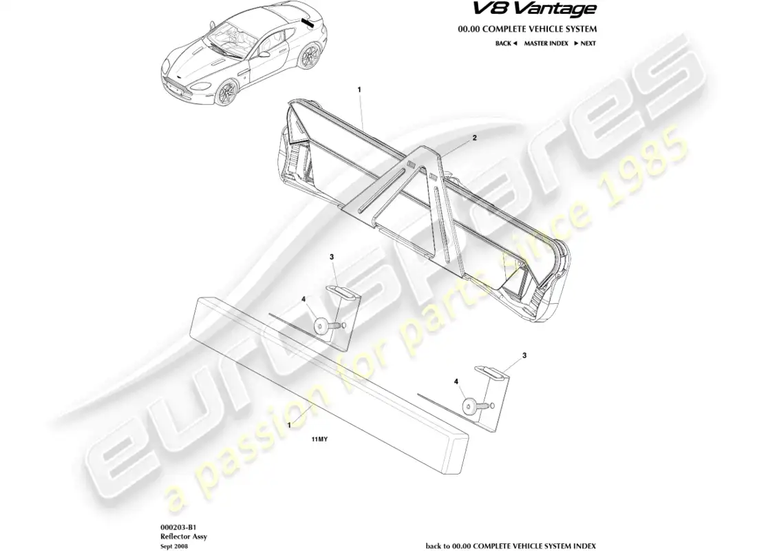 aston martin v8 vantage (2008) diagrama de piezas del reflector de advertencia de peligro