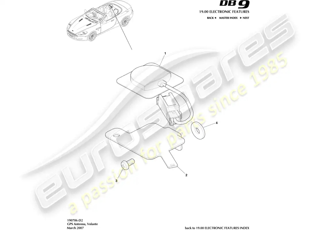 aston martin db9 (2012) antena gps, volante diagrama de piezas