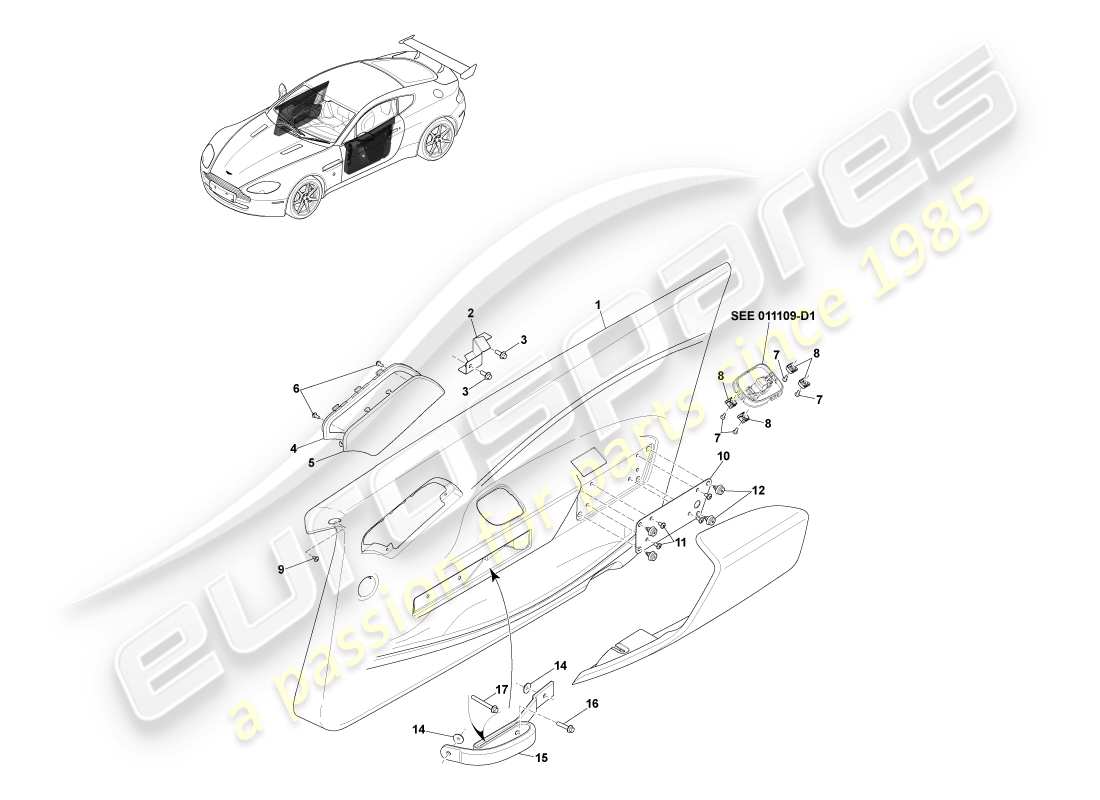 aston martin v8 vantage (2007) adorno de puerta, diagrama de pieza gt8