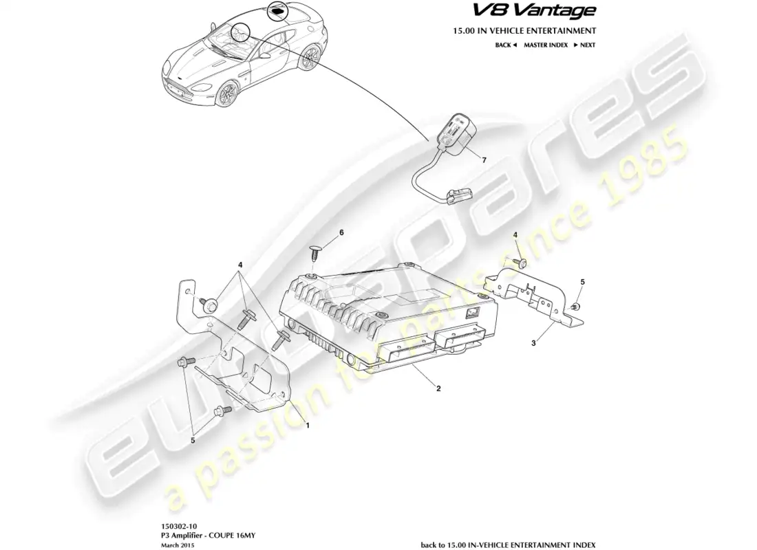 aston martin v8 vantage (2008) p3 amplificador, diagrama de piezas del cupé