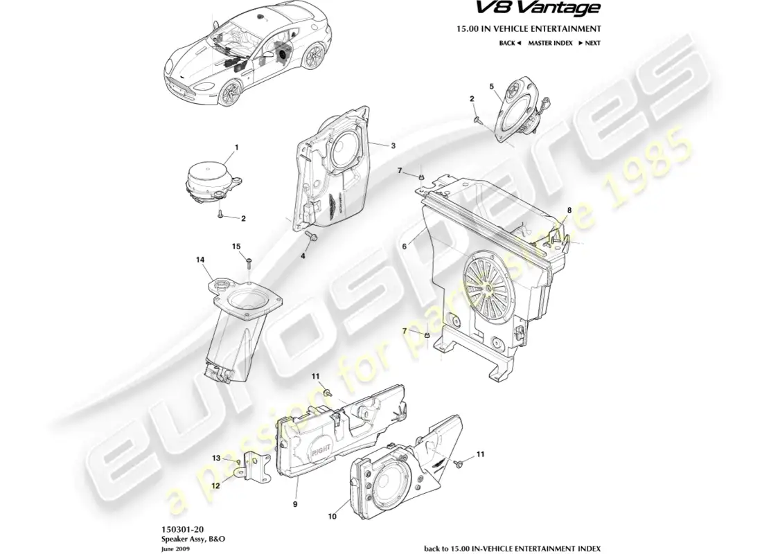 aston martin v8 vantage (2008) altavoz, diagrama de piezas b&o