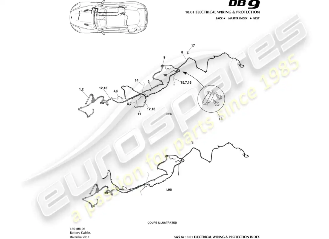 aston martin db9 (2014) cables de batería diagrama de piezas