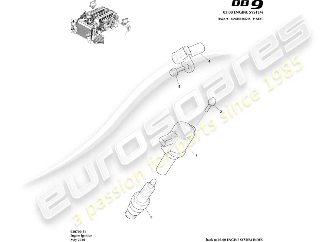 aston martin db9 (2008) encendido diagrama de piezas