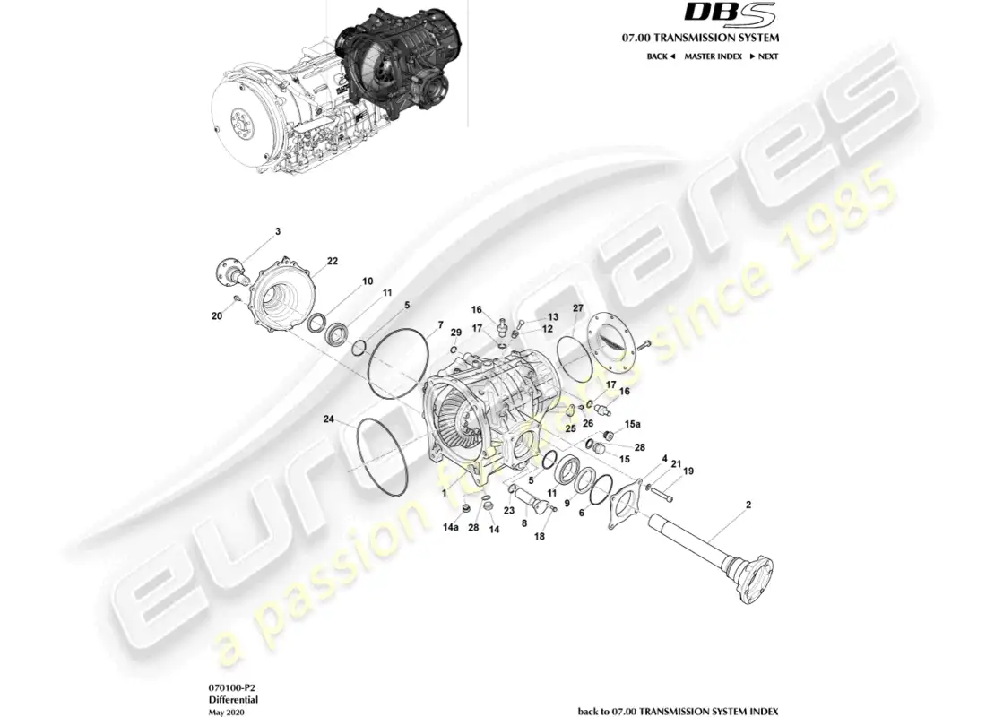 aston martin dbs (2007) diferencial diagrama de piezas