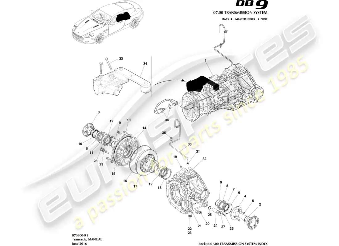 aston martin db9 (2008) transmisión, manual diagrama de piezas