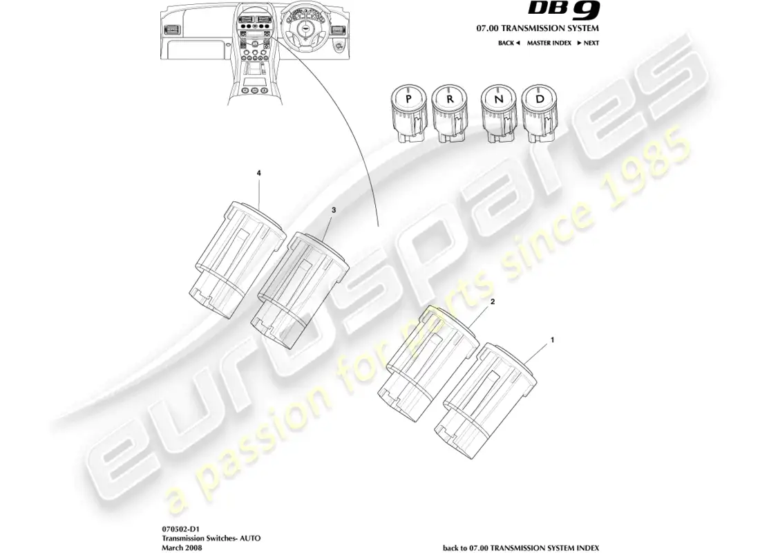 aston martin db9 (2012) interruptores de transmisión diagrama de piezas