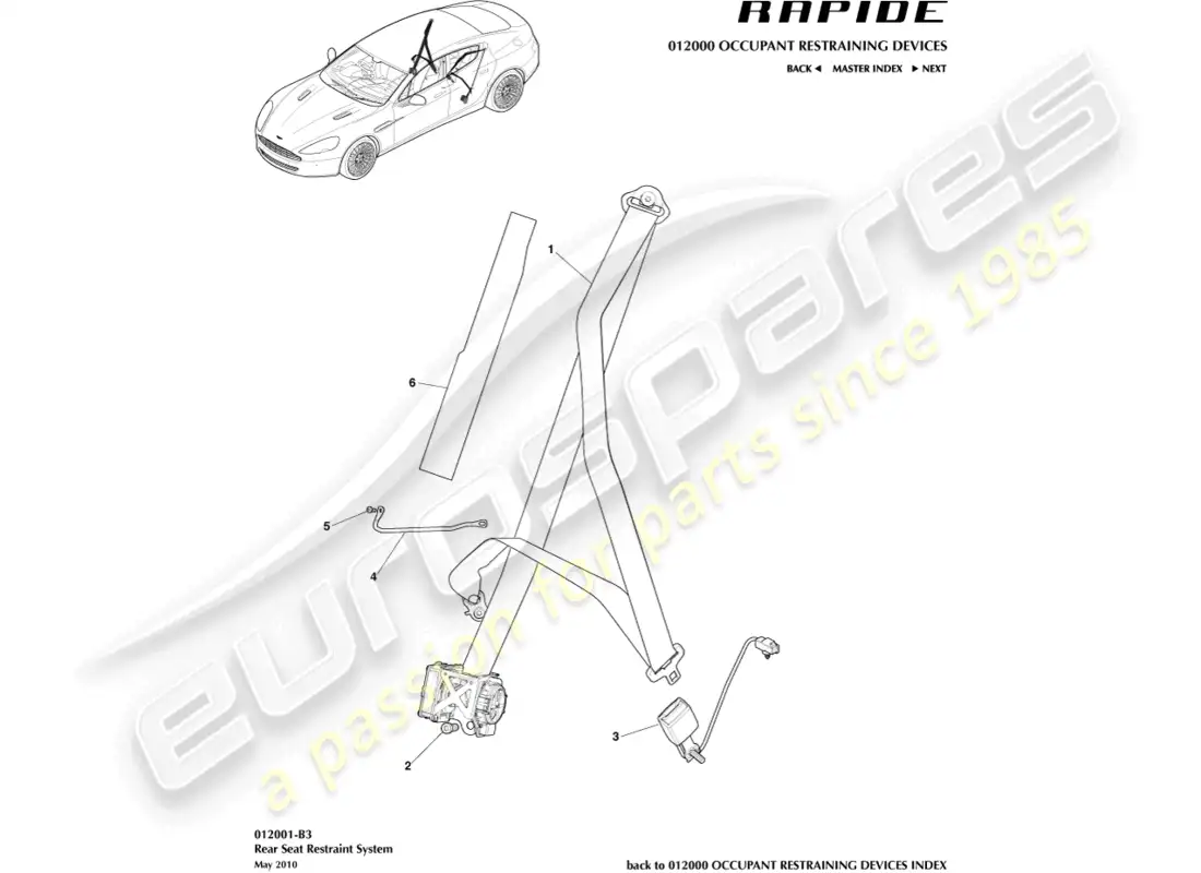 aston martin rapide (2013) cinturones de seguridad traseros diagrama de piezas