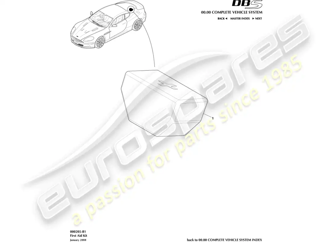 aston martin dbs (2007) kit de primeros auxilios diagrama de piezas