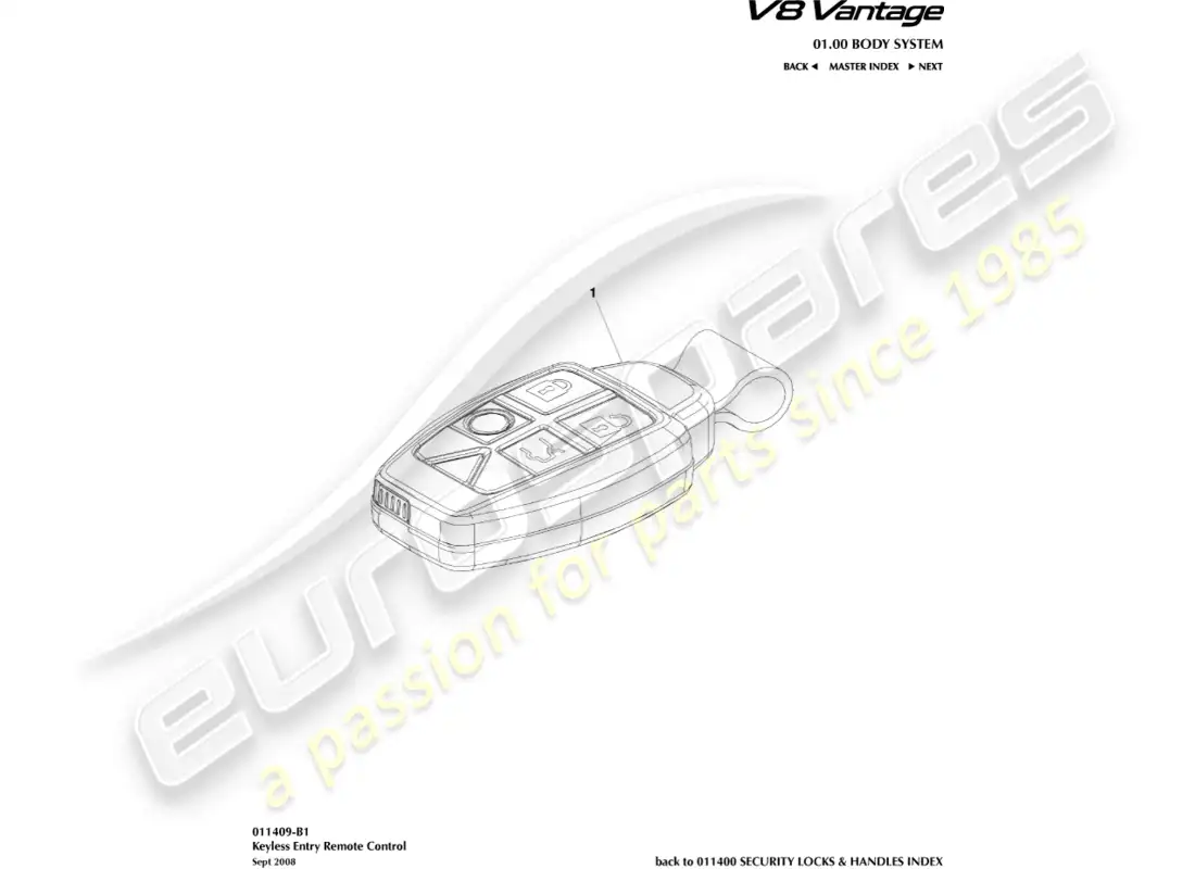 aston martin v8 vantage (2008) transmisor, diagrama de piezas rke
