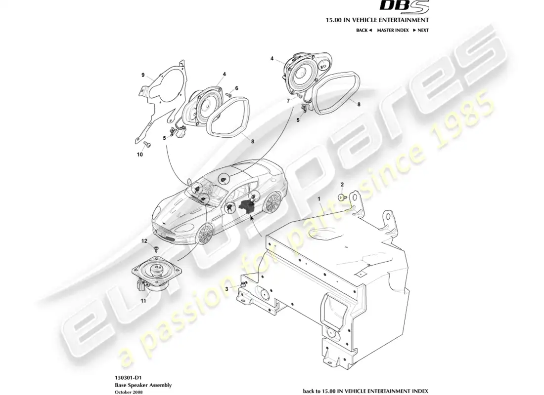 aston martin dbs (2008) altavoz, base diagrama de piezas