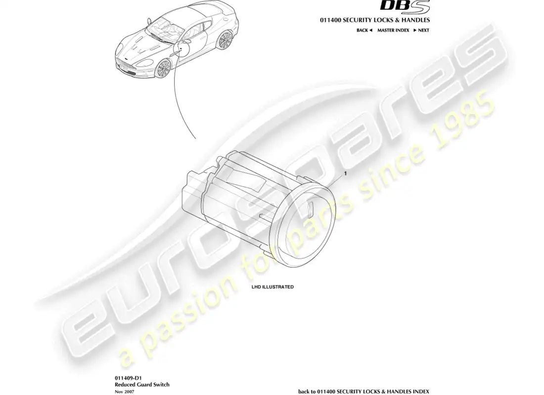 aston martin dbs (2008) reduced guard switch diagrama de piezas