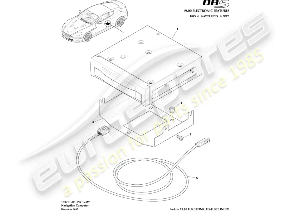 aston martin dbs (2014) navegación, a 12my diagrama de piezas