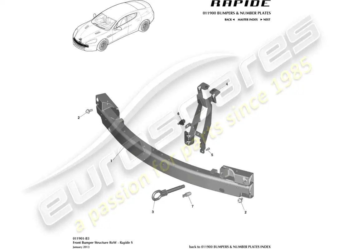 aston martin rapide (2012) estructura del parachoques delantero, fila s diagrama de piezas