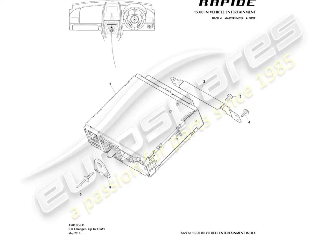 aston martin rapide (2010) cambiador de cd, hasta 16my diagrama de piezas