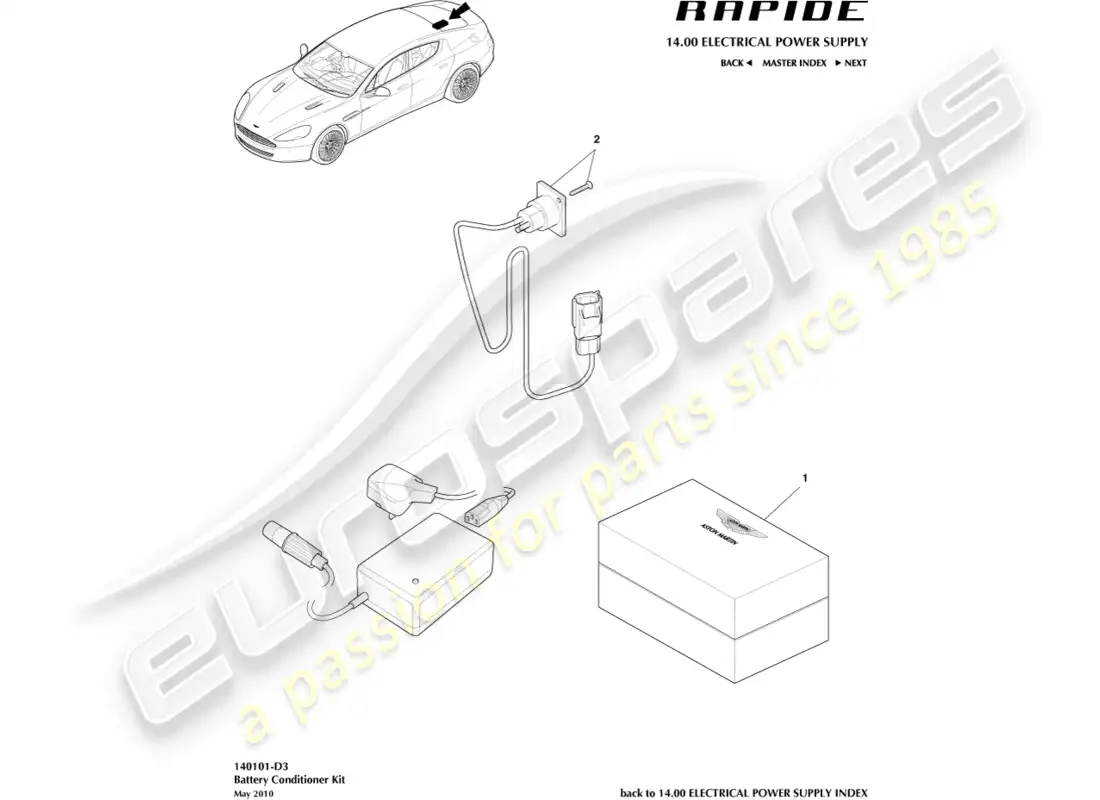 aston martin rapide (2013) kit acondicionador de batería diagrama de piezas