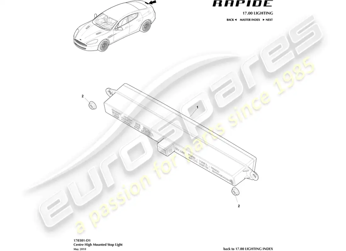 aston martin rapide (2012) luz de freno montada en alto diagrama de piezas