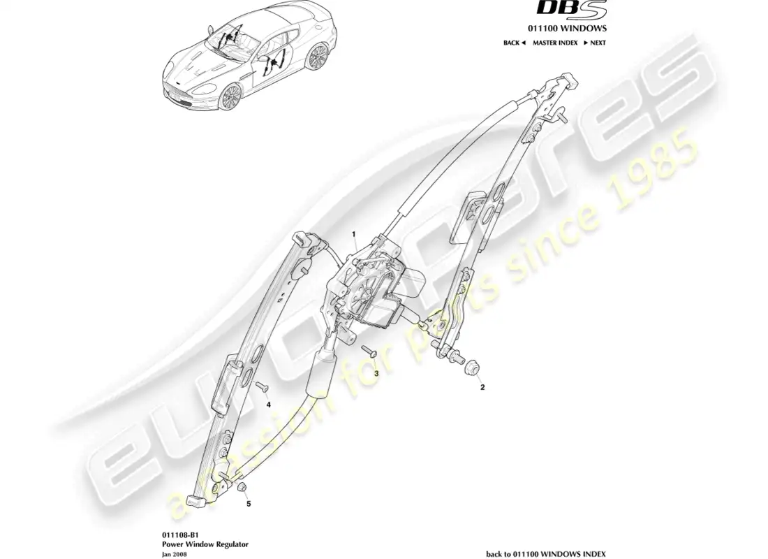 aston martin dbs (2011) reguladores de ventanas de puertas diagrama de piezas