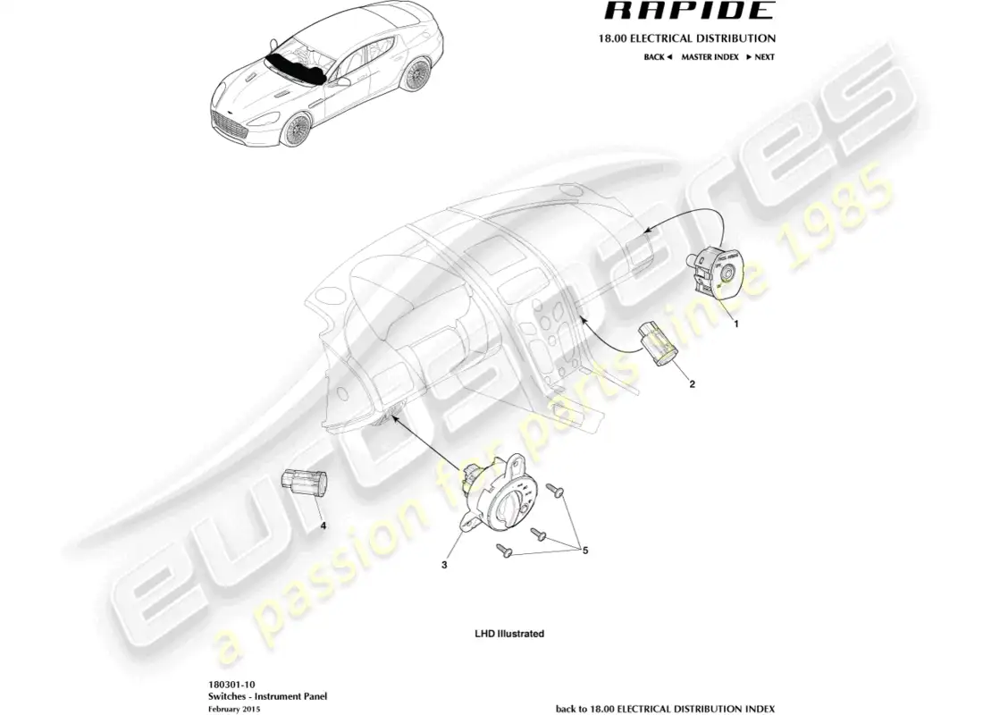 aston martin rapide (2012) conmutadores ip diagrama de piezas