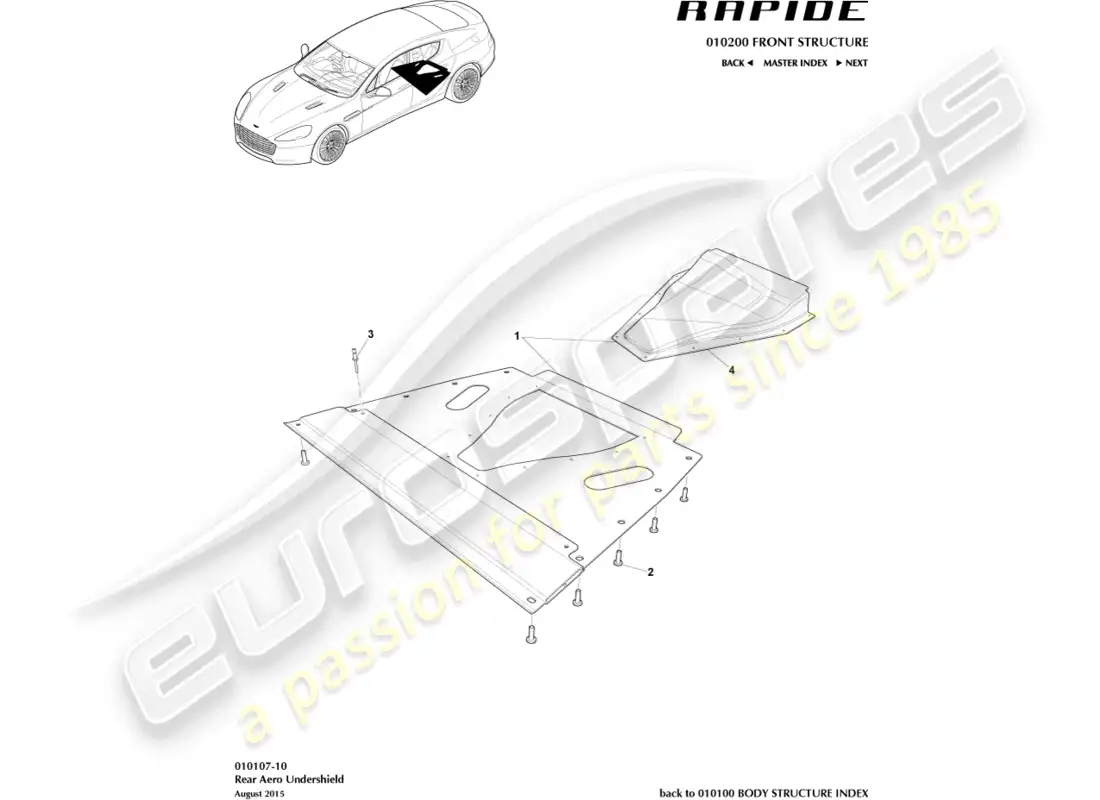 aston martin rapide (2016) escudo inferior trasero diagrama de piezas
