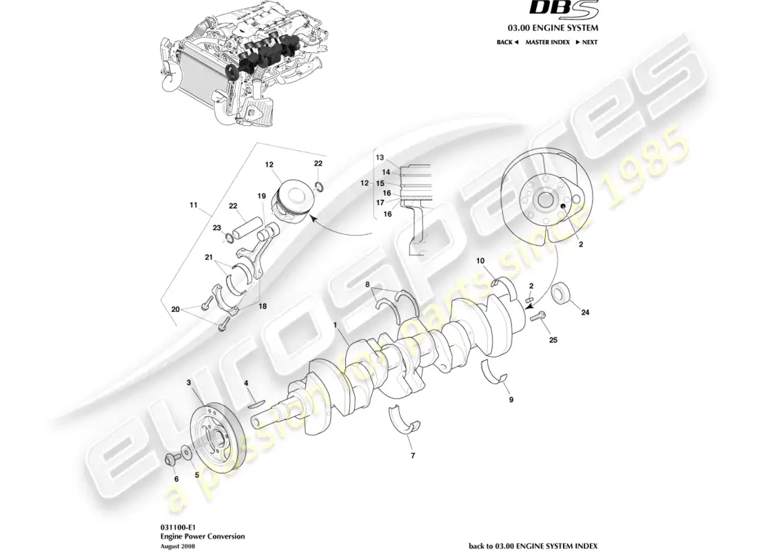 aston martin dbs (2010) conversión de energía diagrama de piezas