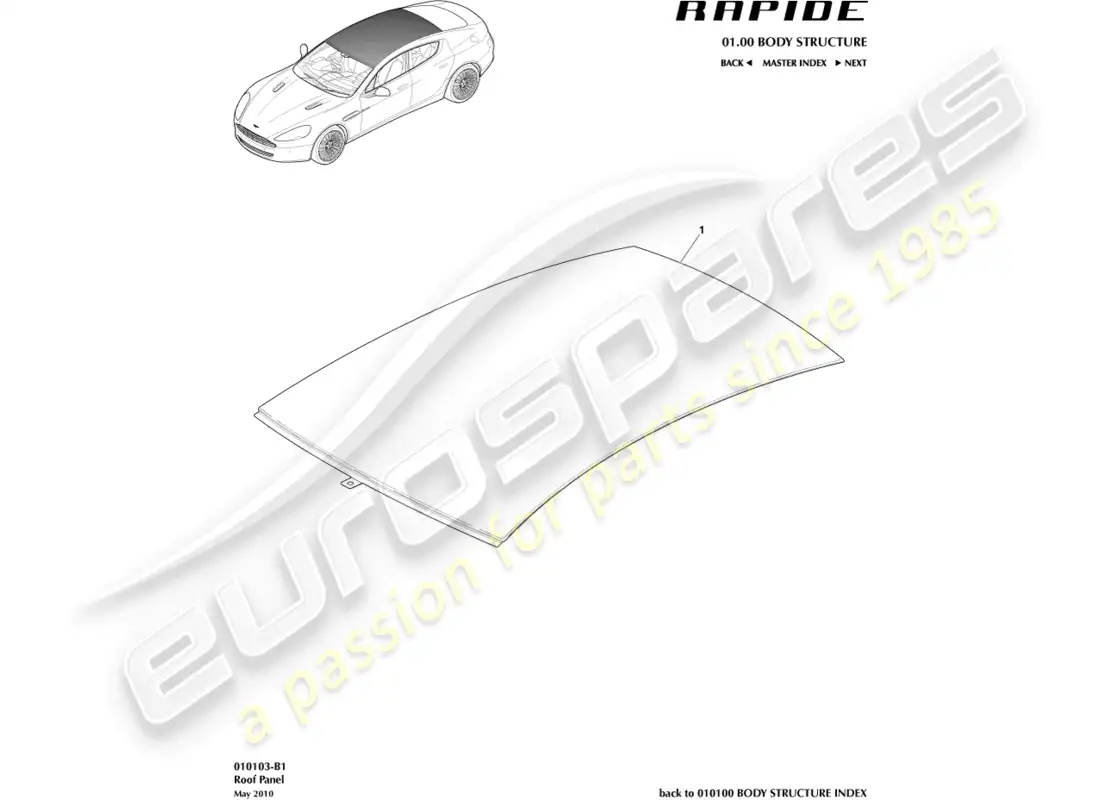 aston martin rapide (2018) techo diagrama de piezas