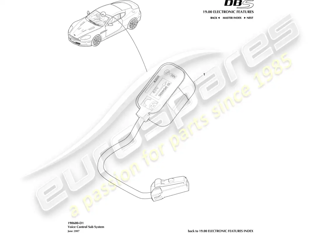 aston martin dbs (2012) subsistema de control de voz diagrama de piezas