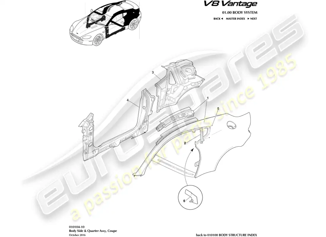 aston martin v8 vantage (2008) panel lateral de la carrocería, diagrama de piezas del cupé