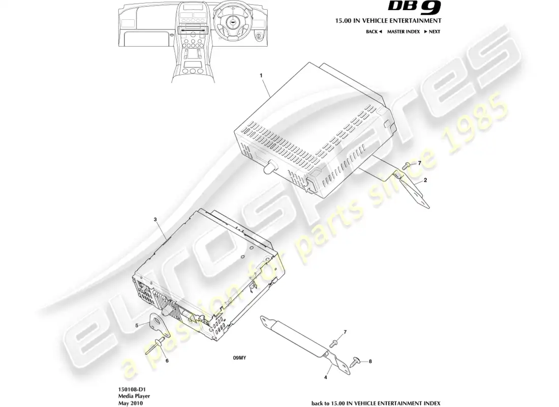 aston martin db9 (2012) diagrama de piezas del reproductor multimedia