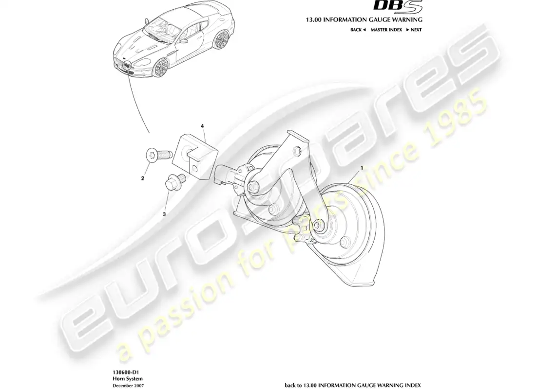aston martin dbs (2012) horn system diagrama de piezas